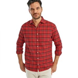 johnnie-O Luton Featherweight Men's Malibu Red Plaid Button Up Shirt Size Medium
